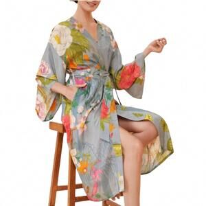 NEW POWDER DESIGN INC tropical floral fauna kimono robe in lavender